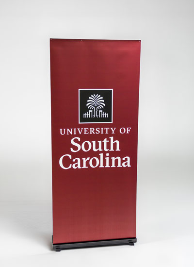 Pop up banner with the University of South Carolina logo on a garnet background.
