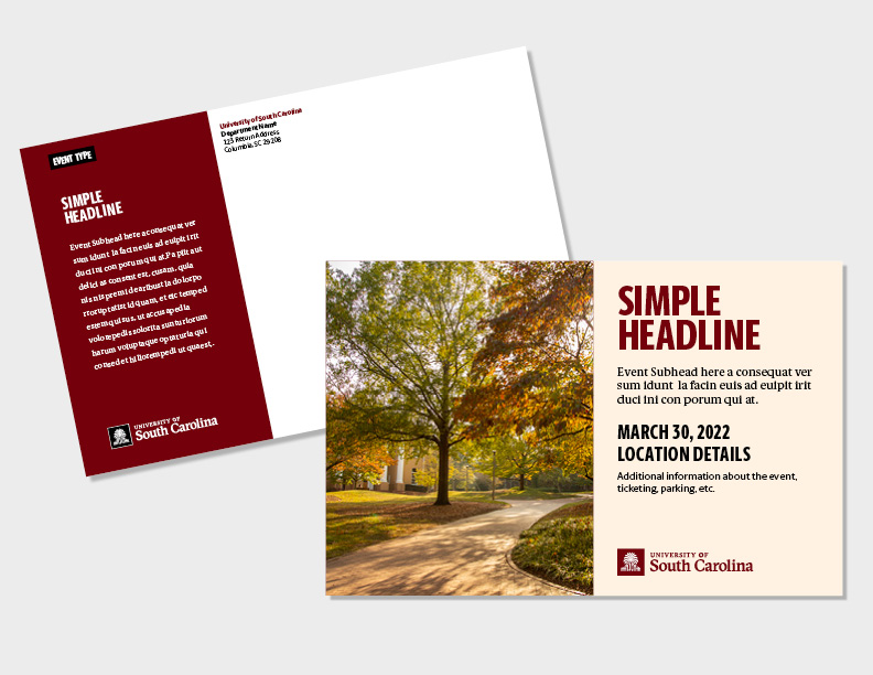 Sample postcard template with photo on left.