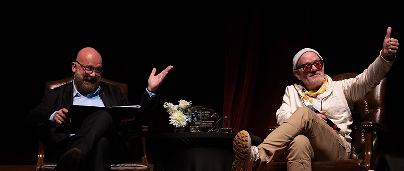 Michael Stipe speaking during a McNair Conversation event.