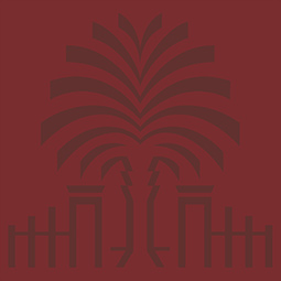 a graphic of a palmetto tree on a garnet background