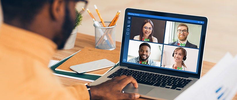 man on video conference call