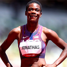 Wadeline Jonathas Wadeline Jonathas pauses on the track as she wins the Olympic gold medal.