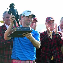 Wesley Bryan Wesley Bryan raises his trophy after winning the RBC Heritage tournament