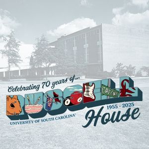 Image of Russell House with the anniversary banner graphic on top